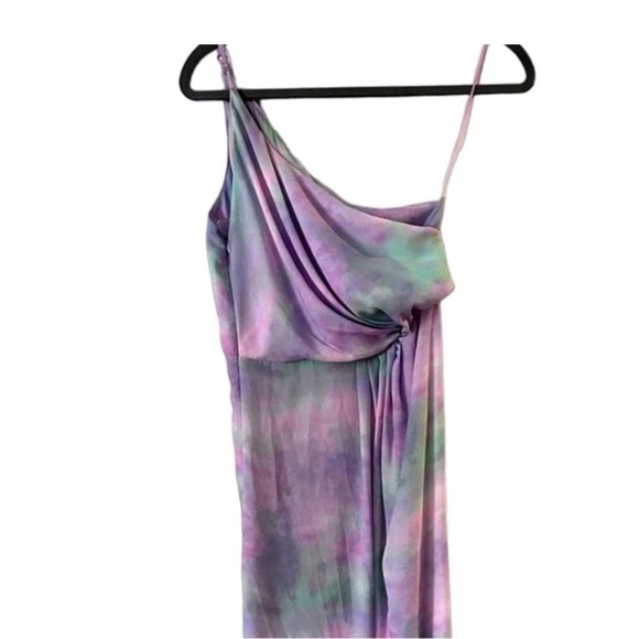 Tie Dye Together Maxi Dress Size M Pastels Chiffon One-Shoulder Ruched Waist - Picture 5 of 6